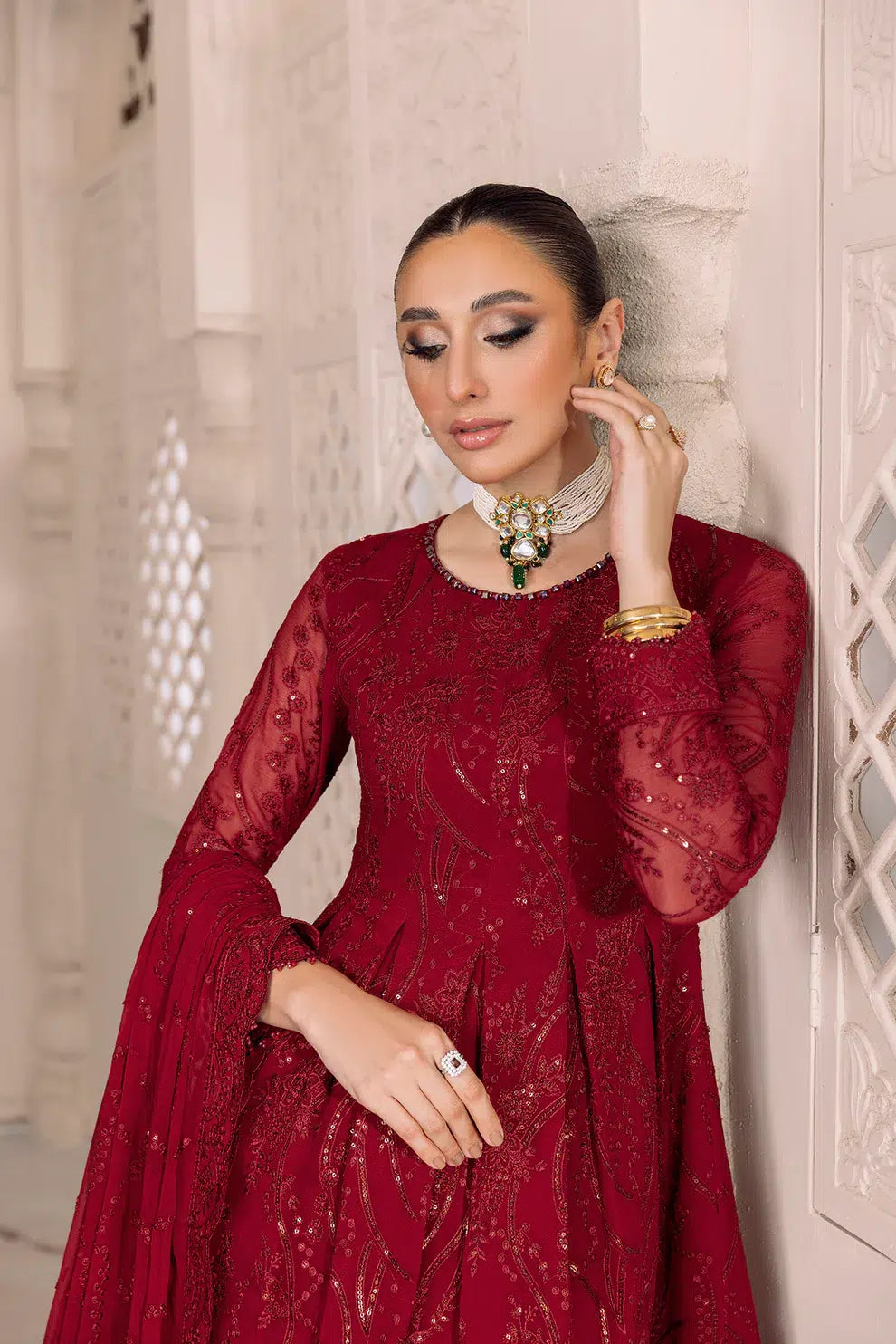 Alizeh | Dua Formals 23 | DUA-V01D03B- SYLVI ( RED ) -  Alizeh Formal - Original Designer Dress - House of Maryam