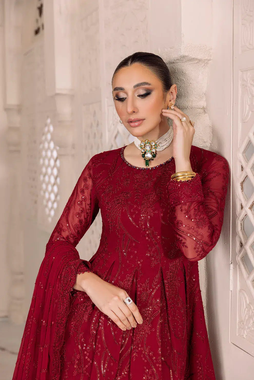 Alizeh | Dua Formals 23 | DUA-V01D03B- SYLVI ( RED ) by Designer Alizeh - House of Maryam - Pakistani Designer Ethnic Wear in {{ shop.shopifyCountryName }}