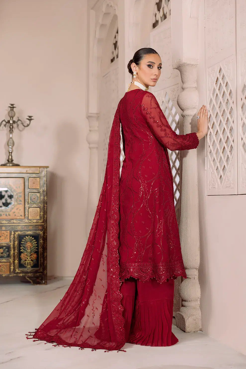 Alizeh | Dua Formals 23 | DUA-V01D03B- SYLVI ( RED ) -  Alizeh Formal - Original Designer Dress - House of Maryam