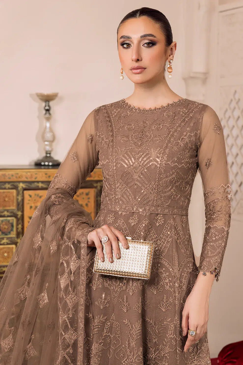 Alizeh | Dua Formals 23 | DUA-V01D05B- RYAN ( BEIGE ) -  Alizeh Formal - Original Designer Dress - House of Maryam