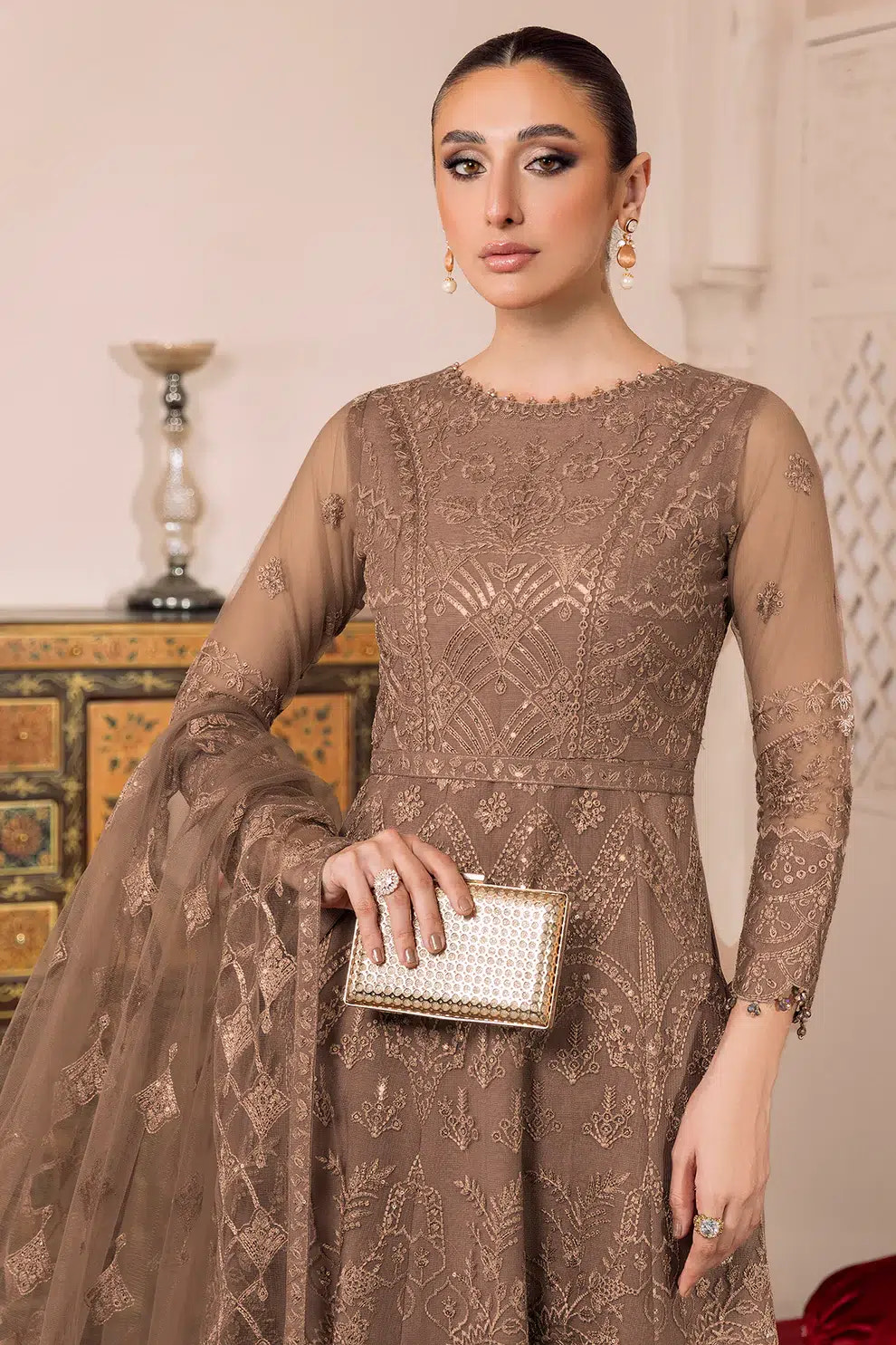 Alizeh | Dua Formals 23 | DUA-V01D05B- RYAN ( BEIGE ) -  Alizeh Formal - Original Designer Dress - House of Maryam