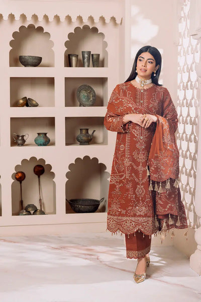 Alizeh | Dua Formals 23 | DUA-V01D02A- LYRA ( RUST ) -  Alizeh Formal - Original Designer Dress - House of Maryam