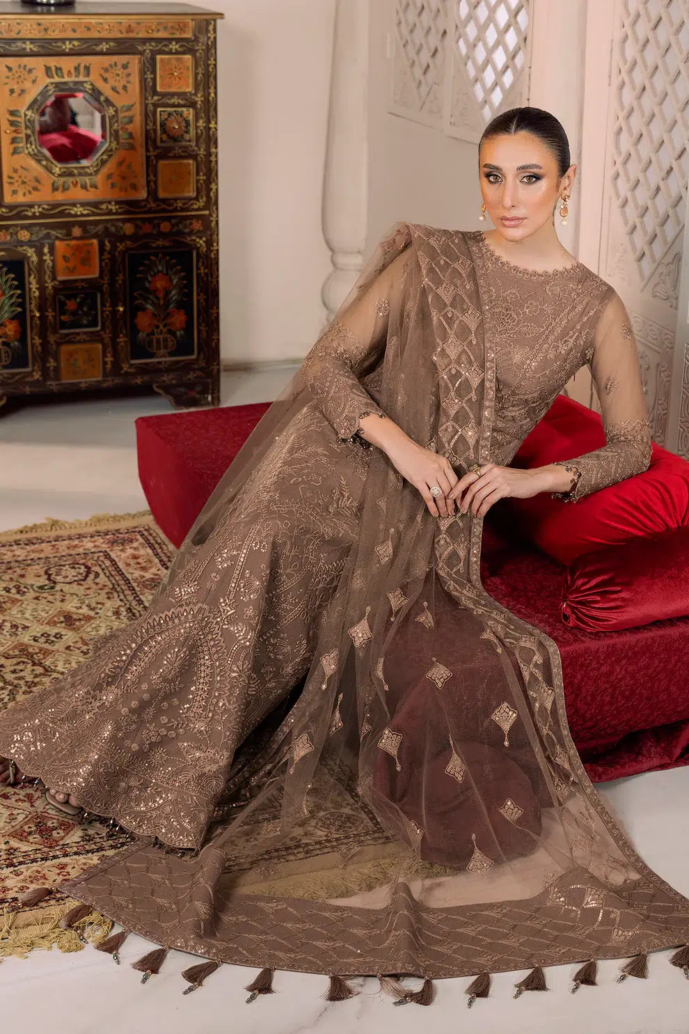 Alizeh | Dua Formals 23 | DUA-V01D05B- RYAN ( BEIGE ) -  Alizeh Formal - Original Designer Dress - House of Maryam