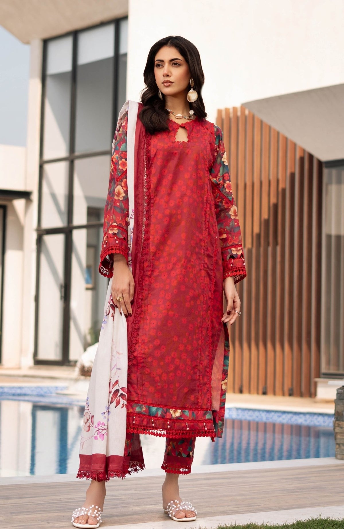 Alzohaib | Premium Prints 25 | AZP-25-05-Brand:Alzohaib-Type:Ladies Clothes-Deep Red-Digital Printed-House of Maryam- Buy in UK, USA