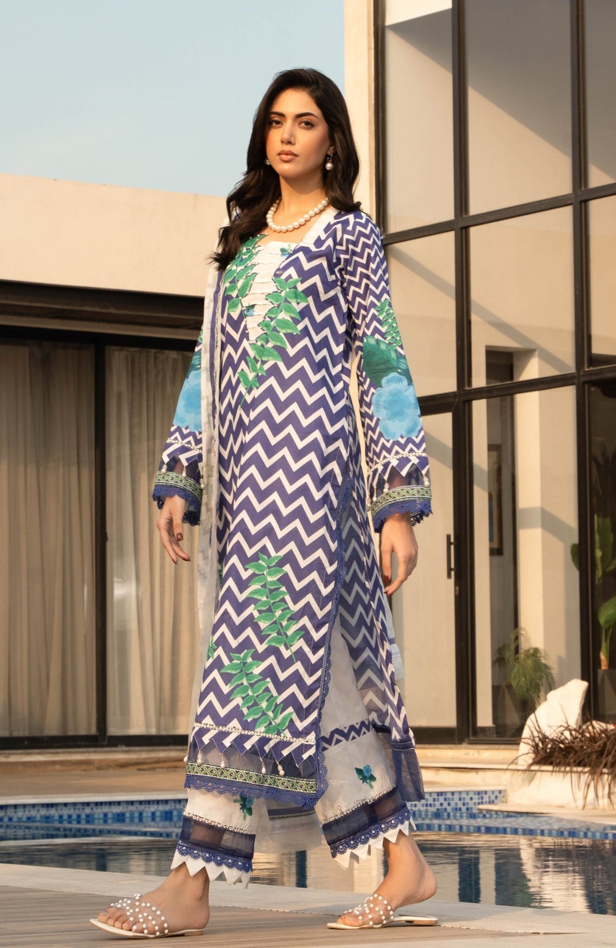Alzohaib | Premium Prints 25 | AZP-25-11-Brand:Alzohaib-Type:Ladies Clothes-Navy-Digital Printed-House of Maryam- Buy in UK, USA