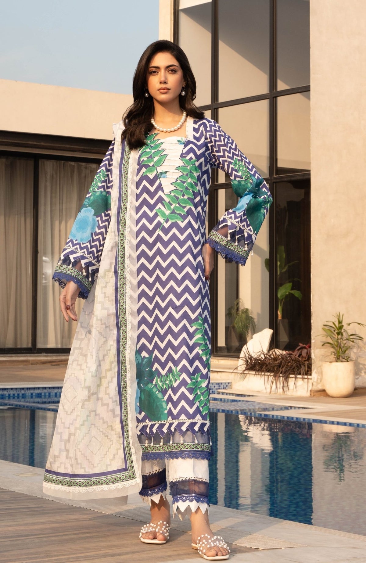 Alzohaib | Premium Prints 25 | AZP-25-11-Brand:Alzohaib-Type:Ladies Clothes-Navy-Digital Printed-House of Maryam- Buy in UK, USA