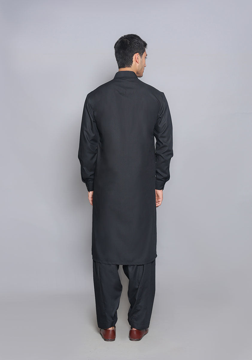 Pakistani Menswear | Amir Adnan - Basic Poly Viscose Pirat Black Classic Fit Suit by Designer House of Maryam Ltd. - House of Maryam - Pakistani Designer Ethnic Wear in {{ shop.shopifyCountryName }}