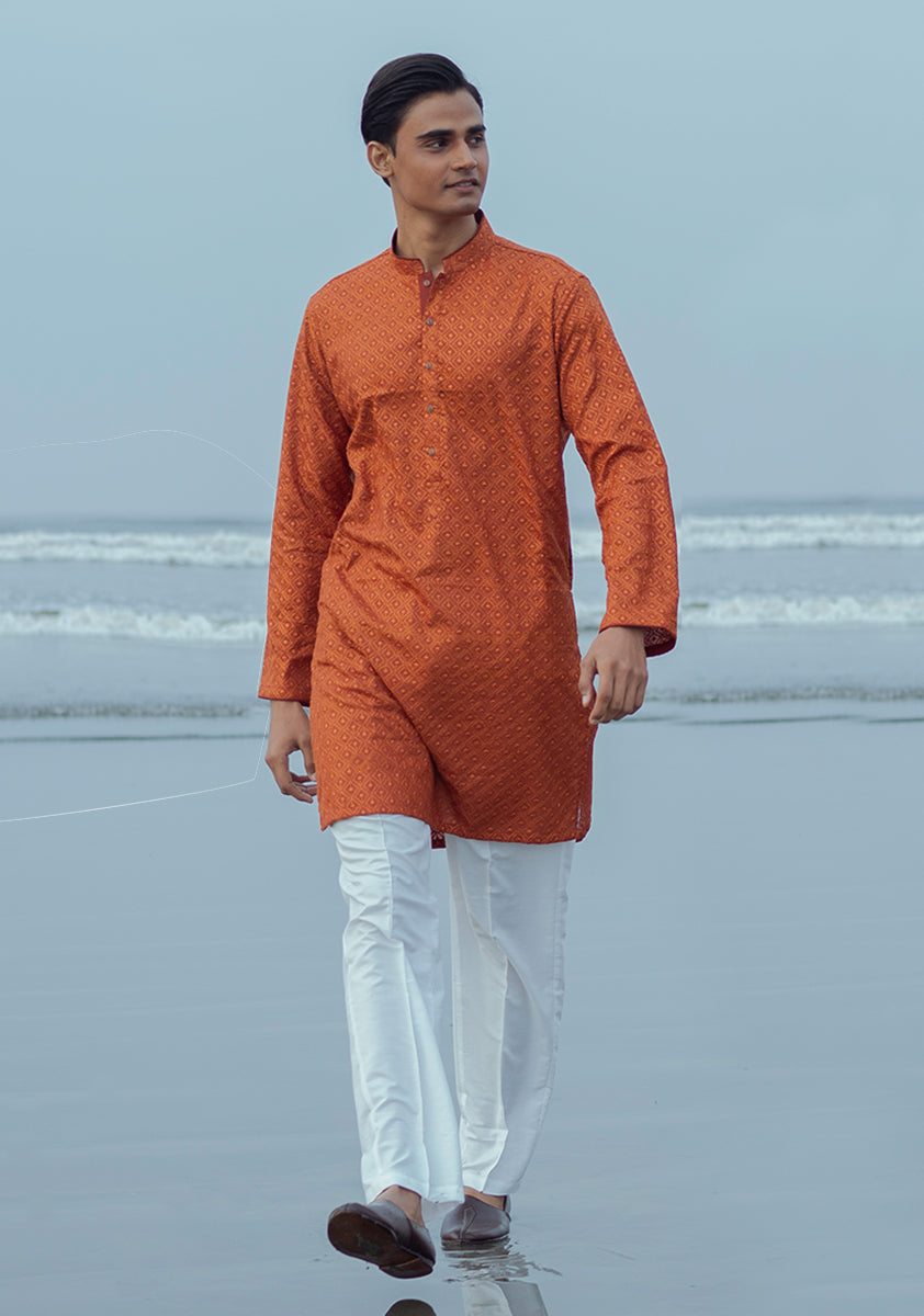 Pakistani Menswear | Amir Adnan - Basic Cotton Umber Slim Fit Kurta by Designer House of Maryam Ltd. - House of Maryam - Pakistani Designer Ethnic Wear in {{ shop.shopifyCountryName }}