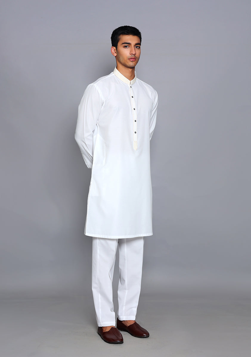 Pakistani Menswear | Amir Adnan - Basic Cotton Silk Cloud Dancer Slim Fit Embroidered Suit by Designer House of Maryam Ltd. - House of Maryam - Pakistani Designer Ethnic Wear in {{ shop.shopifyCountryName }}