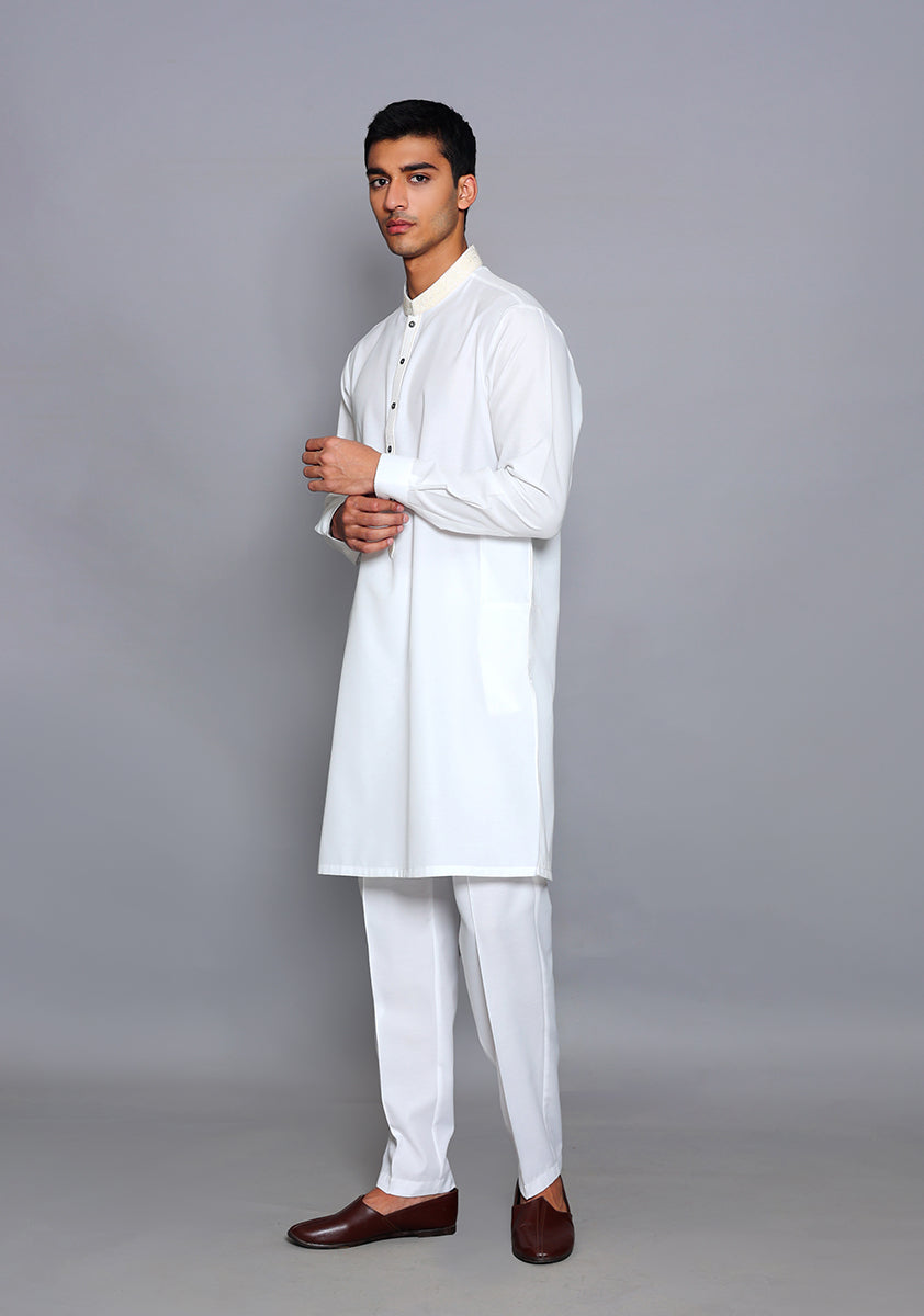 Pakistani Menswear | Amir Adnan - Basic Cotton Silk Cloud Dancer Slim Fit Embroidered Suit by Designer House of Maryam Ltd. - House of Maryam - Pakistani Designer Ethnic Wear in {{ shop.shopifyCountryName }}