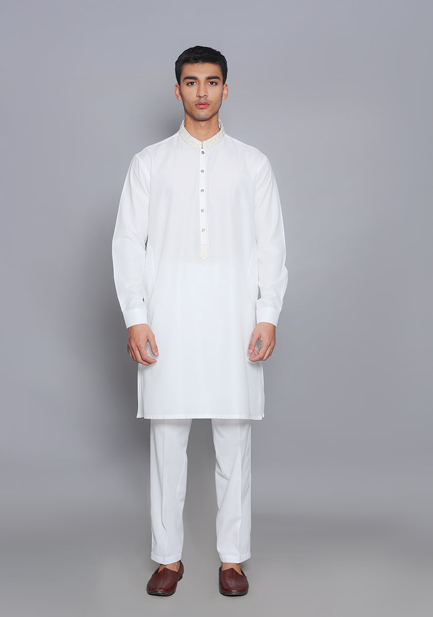 Pakistani Menswear | Amir Adnan - Basic Cotton Silk Cloud Dancer Slim Fit Embroidered Suit by Designer House of Maryam Ltd. - House of Maryam - Pakistani Designer Ethnic Wear in {{ shop.shopifyCountryName }}