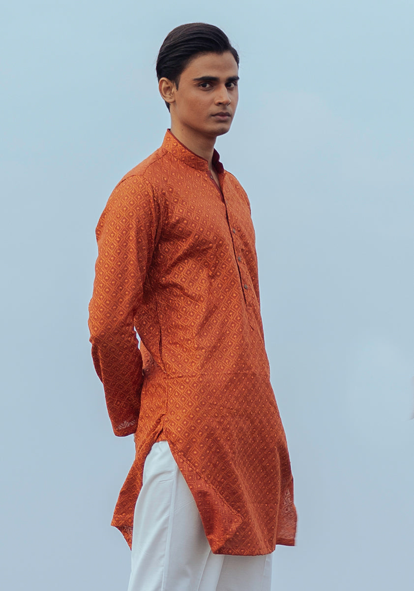 Pakistani Menswear | Amir Adnan - Basic Cotton Umber Slim Fit Kurta by Designer House of Maryam Ltd. - House of Maryam - Pakistani Designer Ethnic Wear in {{ shop.shopifyCountryName }}