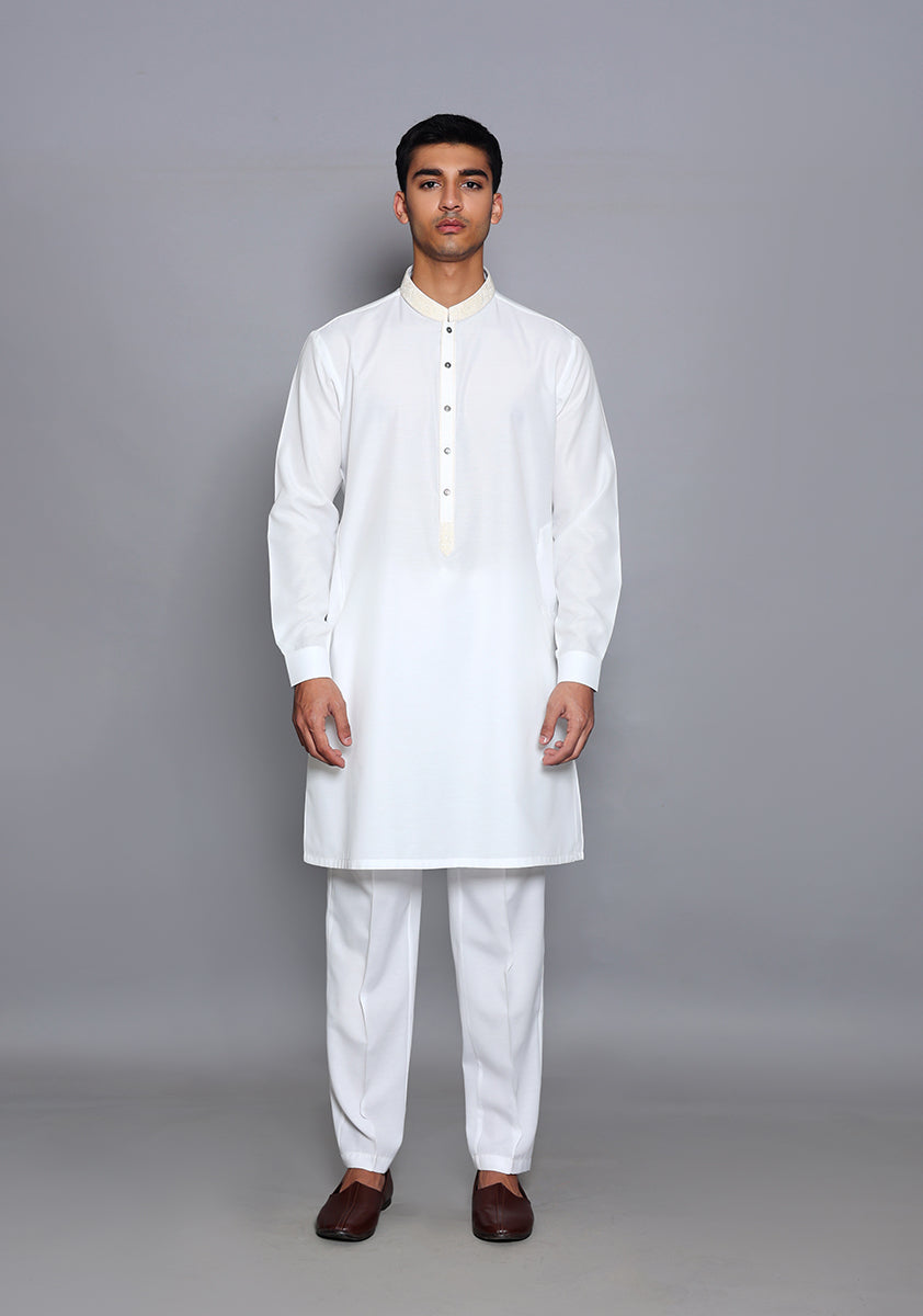 Pakistani Menswear | Amir Adnan - Basic Cotton Silk Cloud Dancer Slim Fit Embroidered Suit by Designer House of Maryam Ltd. - House of Maryam - Pakistani Designer Ethnic Wear in {{ shop.shopifyCountryName }}