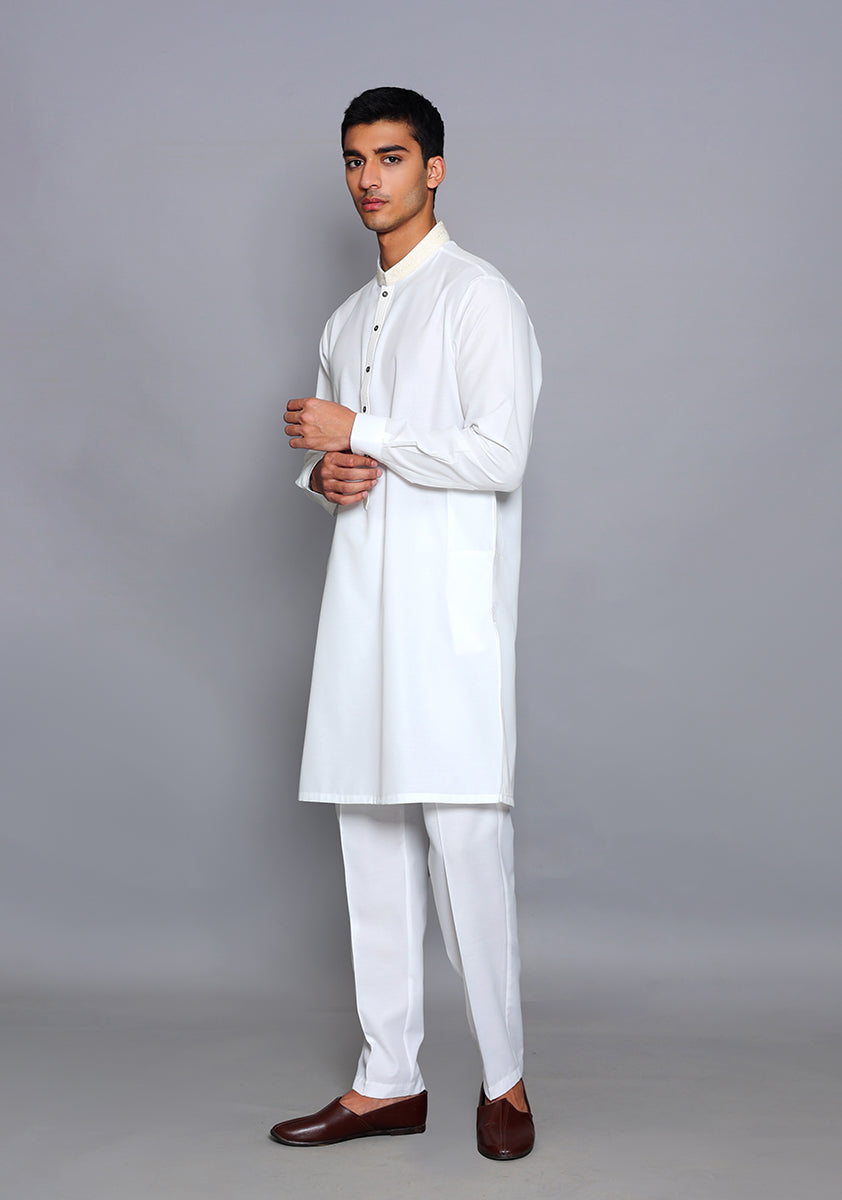 Pakistani Menswear | Amir Adnan - Basic Cotton Silk Cloud Dancer Slim Fit Embroidered Suit by Designer House of Maryam Ltd. - House of Maryam - Pakistani Designer Ethnic Wear in {{ shop.shopifyCountryName }}