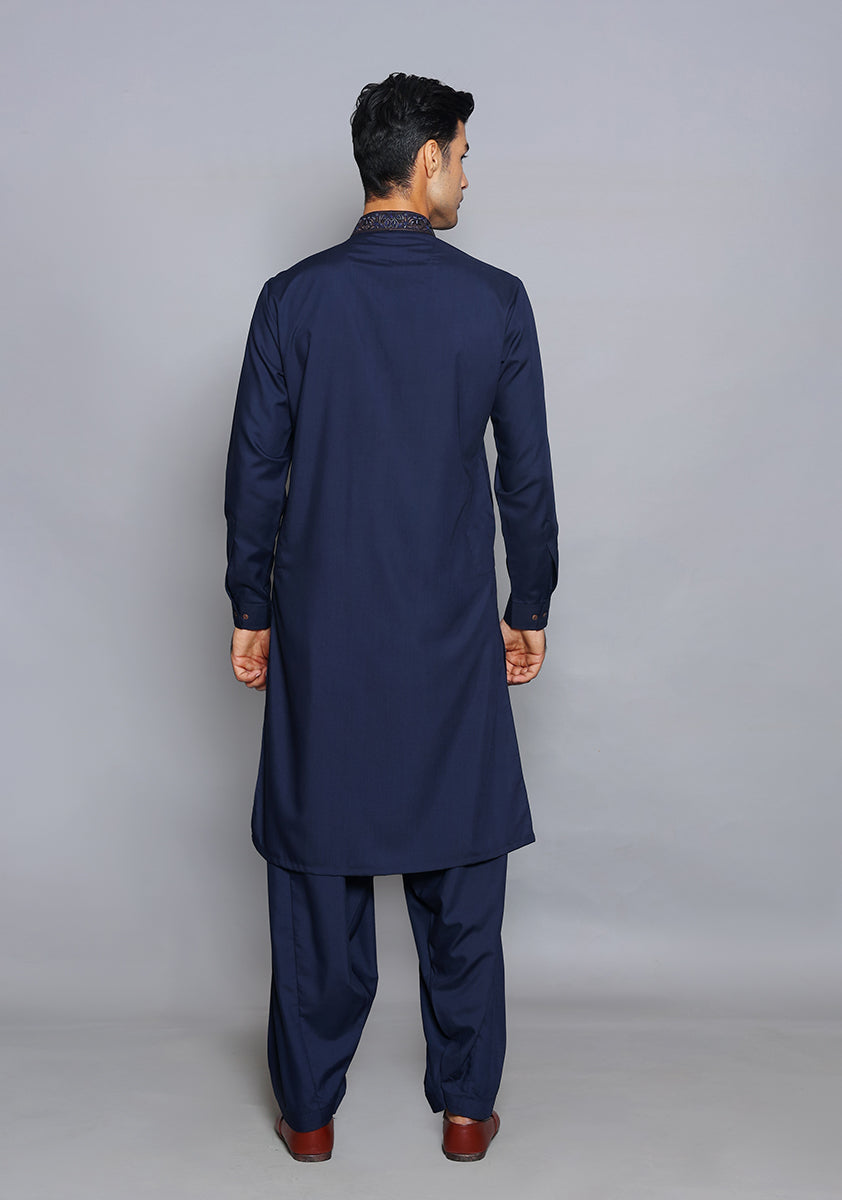 Pakistani Menswear | Amir Adnan - Basic Poly Viscose Navy Blazer Slim Fit Embroidered Suit by Designer House of Maryam Ltd. - House of Maryam - Pakistani Designer Ethnic Wear in {{ shop.shopifyCountryName }}