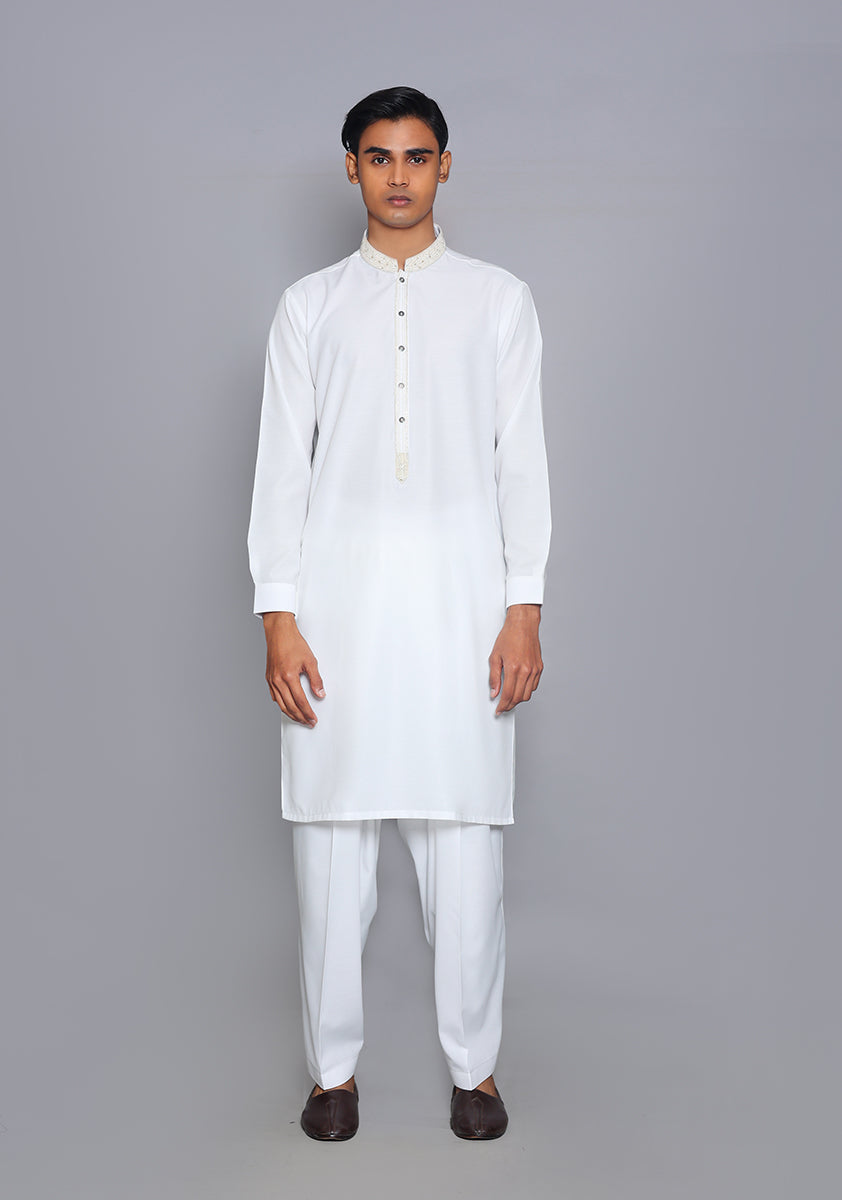 Pakistani Menswear | Amir Adnan - Basic Cotton Silk Cloud Dancer Classic Fit Embroidered Suit by Designer House of Maryam Ltd. - House of Maryam - Pakistani Designer Ethnic Wear in {{ shop.shopifyCountryName }}