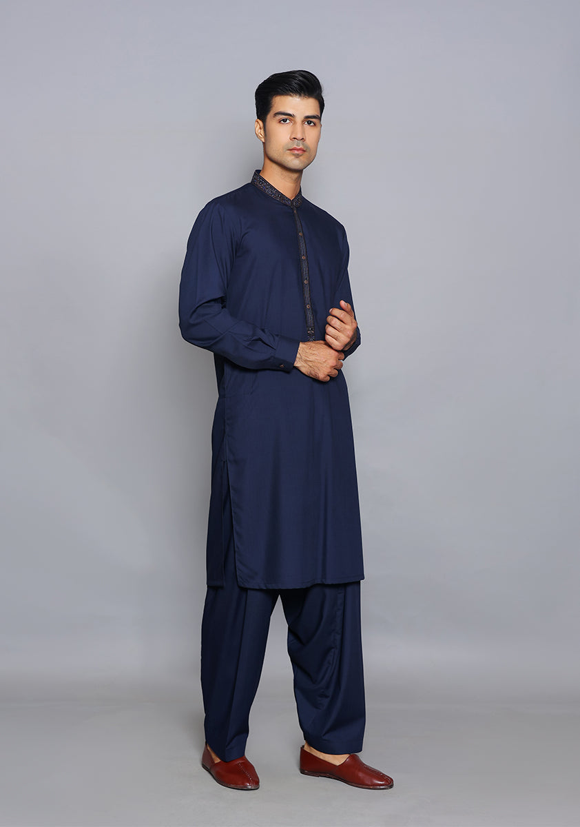 Pakistani Menswear | Amir Adnan - Basic Poly Viscose Navy Blazer Slim Fit Embroidered Suit by Designer House of Maryam Ltd. - House of Maryam - Pakistani Designer Ethnic Wear in {{ shop.shopifyCountryName }}