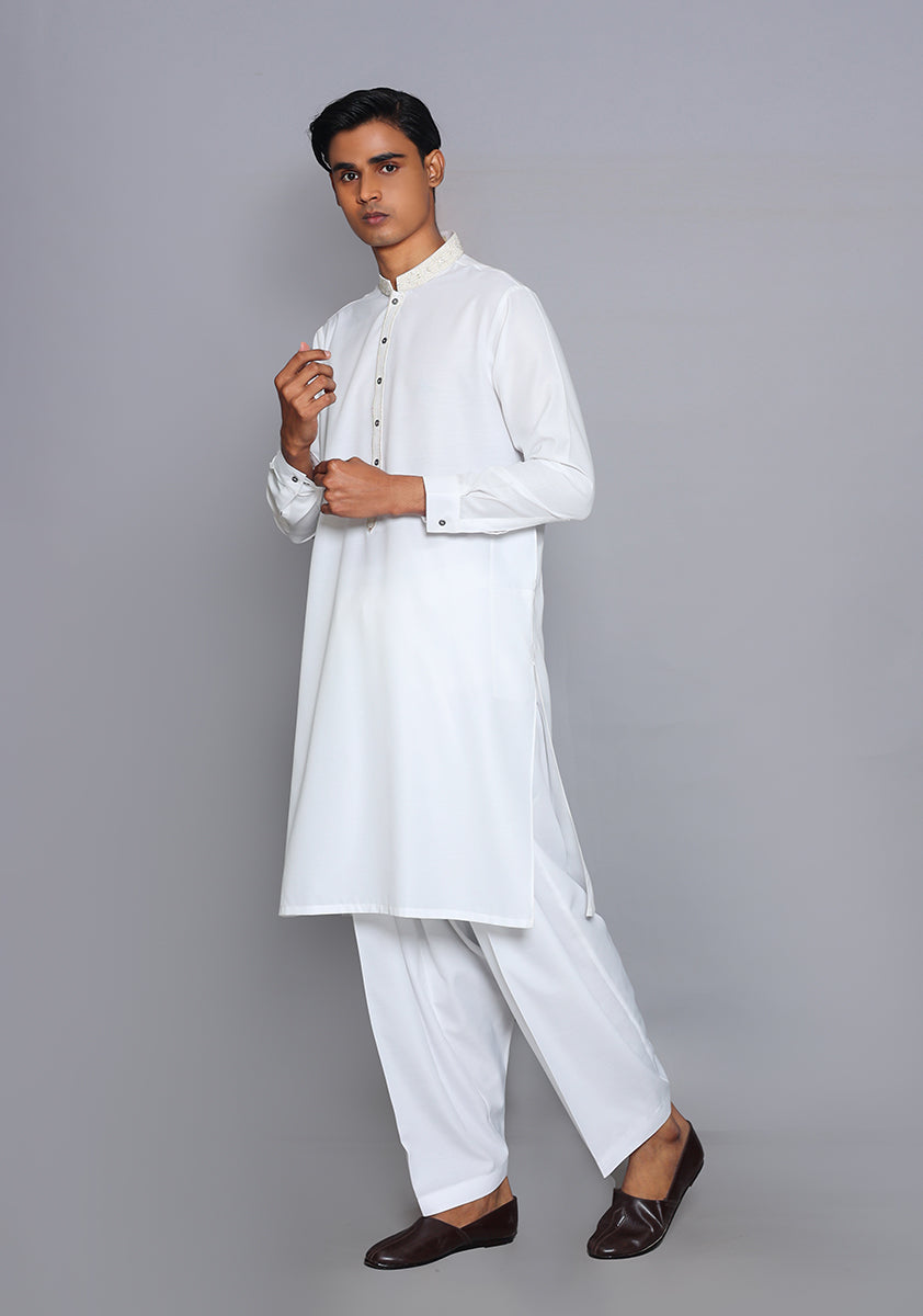 Pakistani Menswear | Amir Adnan - Basic Cotton Silk Cloud Dancer Classic Fit Embroidered Suit by Designer House of Maryam Ltd. - House of Maryam - Pakistani Designer Ethnic Wear in {{ shop.shopifyCountryName }}