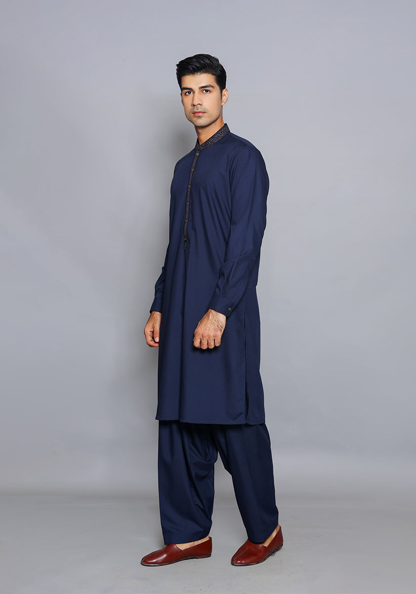 Pakistani Menswear | Amir Adnan - Basic Poly Viscose Navy Blazer Slim Fit Embroidered Suit by Designer House of Maryam Ltd. - House of Maryam - Pakistani Designer Ethnic Wear in {{ shop.shopifyCountryName }}