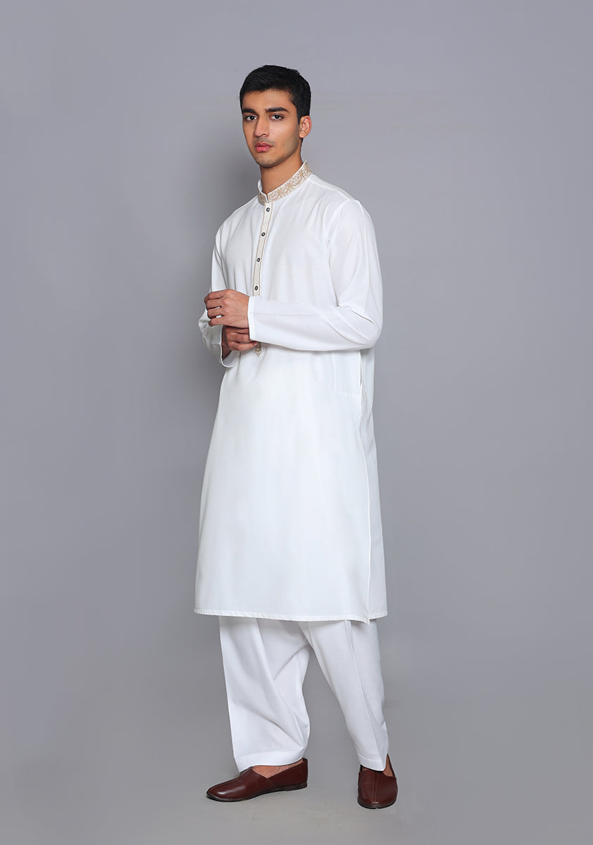 Pakistani Menswear | Amir Adnan - Basic Cotton Silk Cloud Dancer Classic Fit Embroidered Suit by Designer House of Maryam Ltd. - House of Maryam - Pakistani Designer Ethnic Wear in {{ shop.shopifyCountryName }}