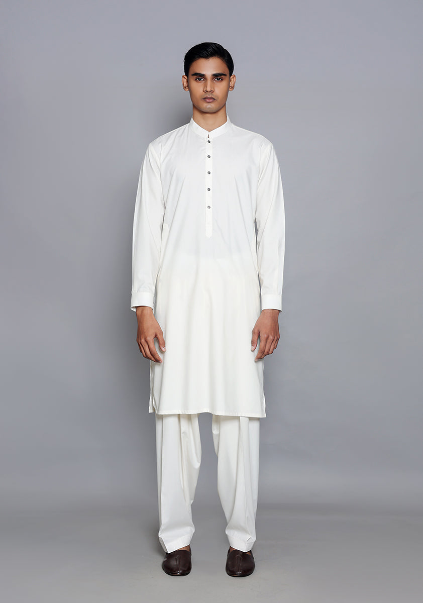 Pakistani Menswear | Amir Adnan - Basic Poly Viscose Snow White Slim Fit Plain Suit by Designer House of Maryam Ltd. - House of Maryam - Pakistani Designer Ethnic Wear in {{ shop.shopifyCountryName }}