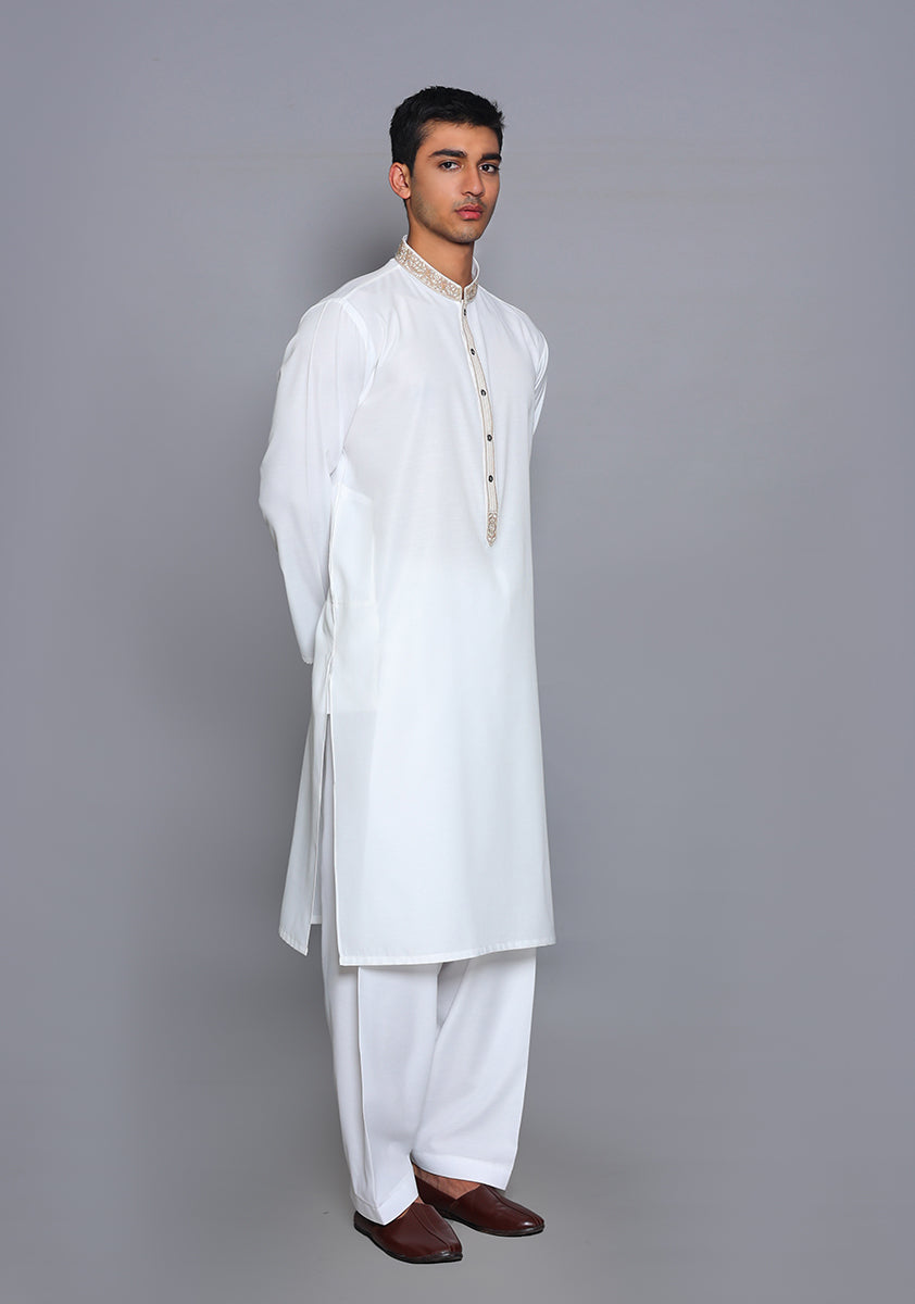 Pakistani Menswear | Amir Adnan - Basic Cotton Silk Cloud Dancer Classic Fit Embroidered Suit by Designer House of Maryam Ltd. - House of Maryam - Pakistani Designer Ethnic Wear in {{ shop.shopifyCountryName }}