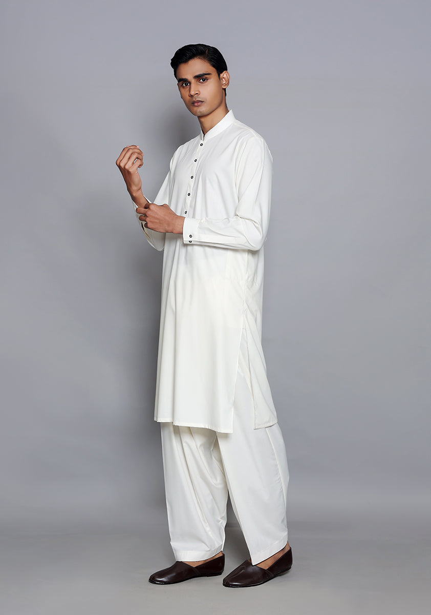 Pakistani Menswear | Amir Adnan - Basic Poly Viscose Snow White Slim Fit Plain Suit by Designer House of Maryam Ltd. - House of Maryam - Pakistani Designer Ethnic Wear in {{ shop.shopifyCountryName }}