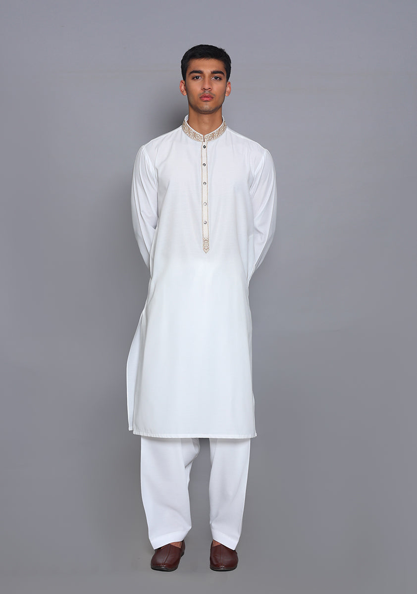 Pakistani Menswear | Amir Adnan - Basic Cotton Silk Cloud Dancer Classic Fit Embroidered Suit by Designer House of Maryam Ltd. - House of Maryam - Pakistani Designer Ethnic Wear in {{ shop.shopifyCountryName }}