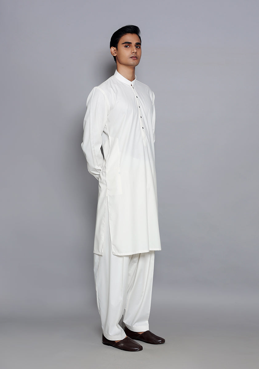 Pakistani Menswear | Amir Adnan - Basic Poly Viscose Snow White Slim Fit Plain Suit by Designer House of Maryam Ltd. - House of Maryam - Pakistani Designer Ethnic Wear in {{ shop.shopifyCountryName }}