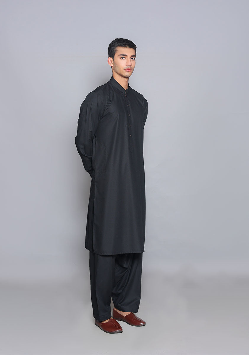 Pakistani Menswear | Amir Adnan - Basic Poly Viscose Pirat Black Classic Fit Suit by Designer House of Maryam Ltd. - House of Maryam - Pakistani Designer Ethnic Wear in {{ shop.shopifyCountryName }}