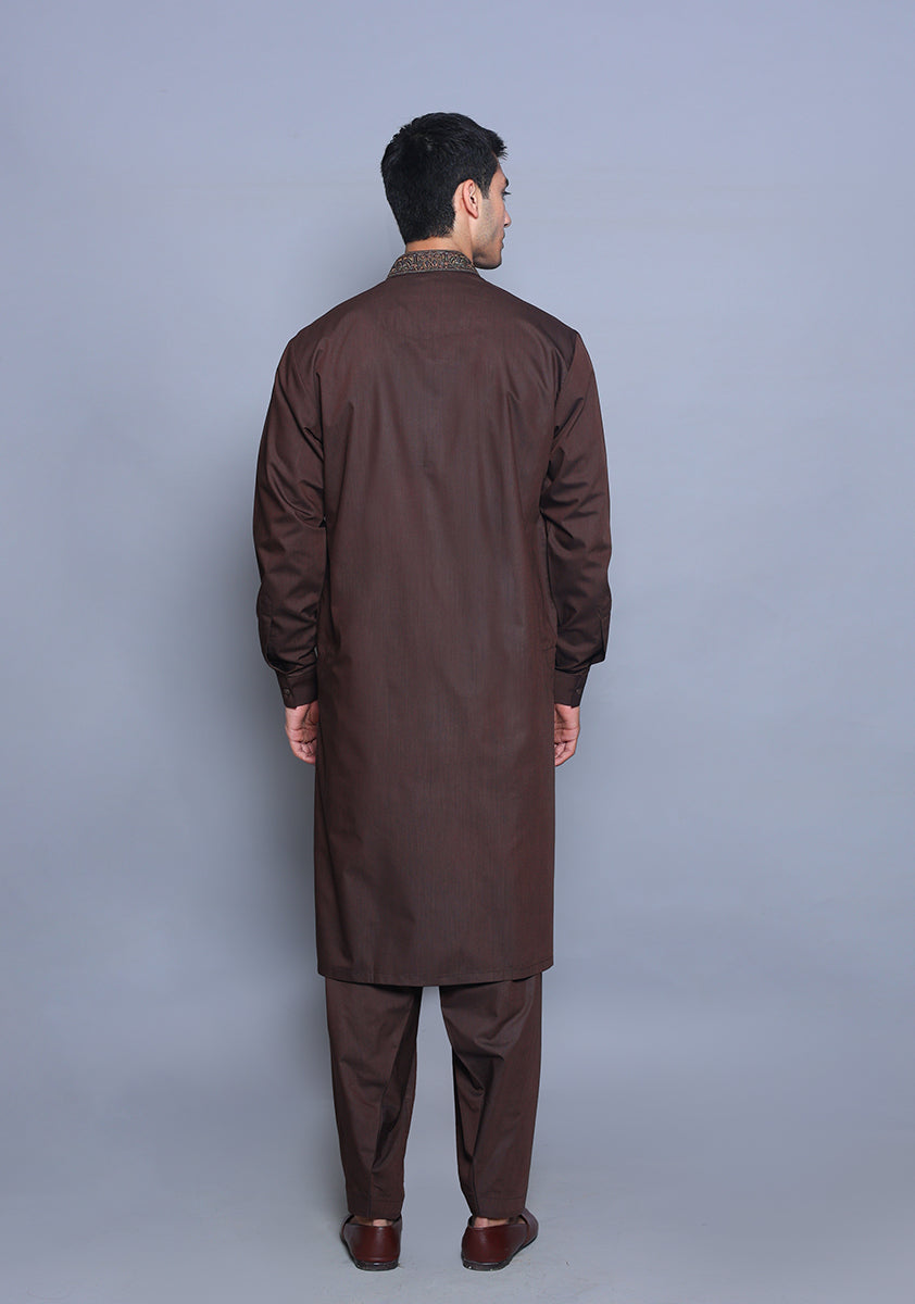 Pakistani Menswear | Amir Adnan - Basic Poly Viscose Wren Classic Fit Embroidered Suit by Designer House of Maryam Ltd. - House of Maryam - Pakistani Designer Ethnic Wear in {{ shop.shopifyCountryName }}