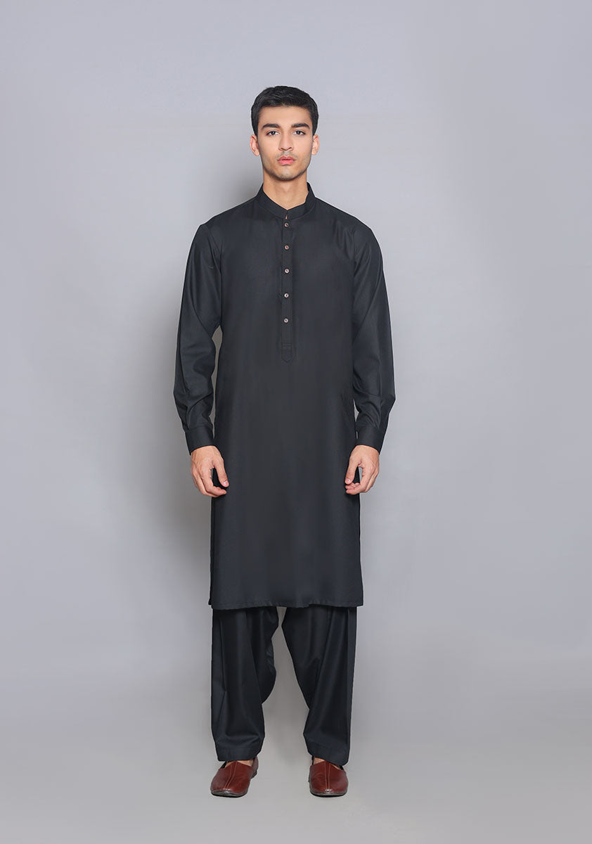 Pakistani Menswear | Amir Adnan - Basic Poly Viscose Pirat Black Classic Fit Suit by Designer House of Maryam Ltd. - House of Maryam - Pakistani Designer Ethnic Wear in {{ shop.shopifyCountryName }}