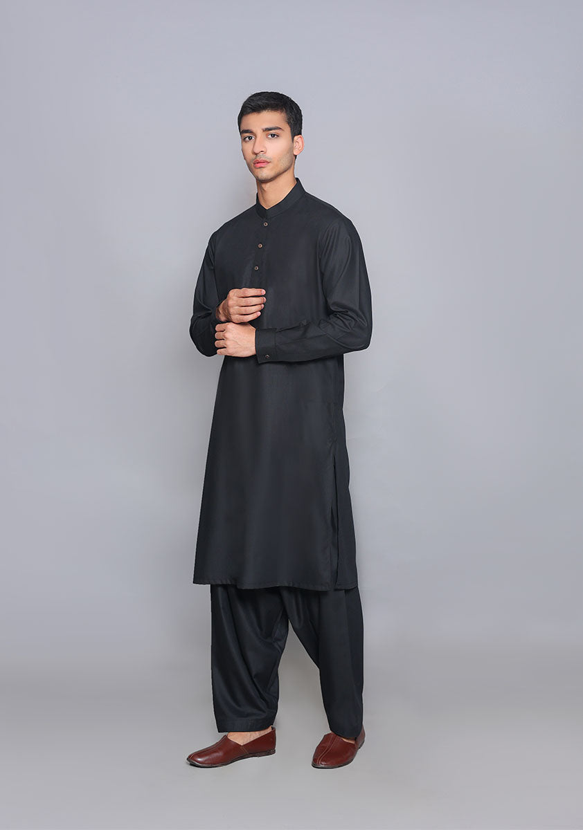 Pakistani Menswear | Amir Adnan - Basic Poly Viscose Pirat Black Classic Fit Suit by Designer House of Maryam Ltd. - House of Maryam - Pakistani Designer Ethnic Wear in {{ shop.shopifyCountryName }}