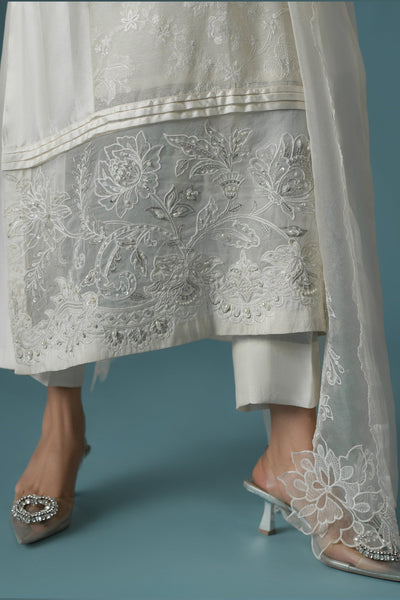 Ammara Khan | Flo 25 | Chandni Rani Long Kurta Set (D-11)-Brand:Ammara Khan-Type:Ladies Clothes-Cream-Karandi Organza-House of Maryam- Buy in UK, USA