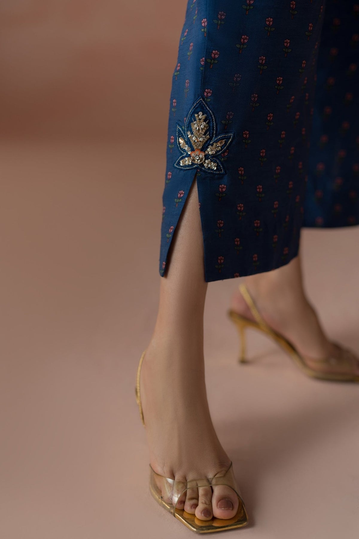 Ammara Khan | Flo 25 | Modern Mughal Multi Co-ord Set (D-01)-Brand:Ammara Khan-Type:Ladies Clothes-Navy-Raw Silk-House of Maryam- Buy in UK, USA