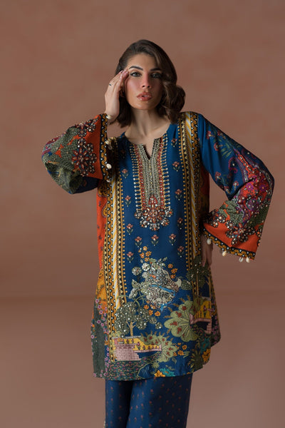Ammara Khan | Flo 25 | Modern Mughal Multi Co-ord Set (D-01)-Brand:Ammara Khan-Type:Ladies Clothes-Navy-Raw Silk-House of Maryam- Buy in UK, USA