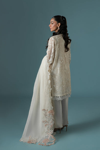 Ammara Khan | Flo 25 | Pearl Spring Lily Shalwar Set (D-10)-Brand:Ammara Khan-Type:Ladies Clothes-Ivory-Karandi Organza-House of Maryam- Buy in UK, USA