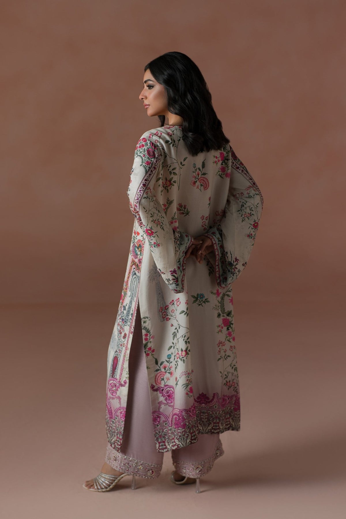Ammara Khan | Flo 25 | Raspberry Cooler Long shirt Set (D-05)-Brand:Ammara Khan-Type:Ladies Clothes-Cloud Gray-Raw Silk-House of Maryam- Buy in UK, USA