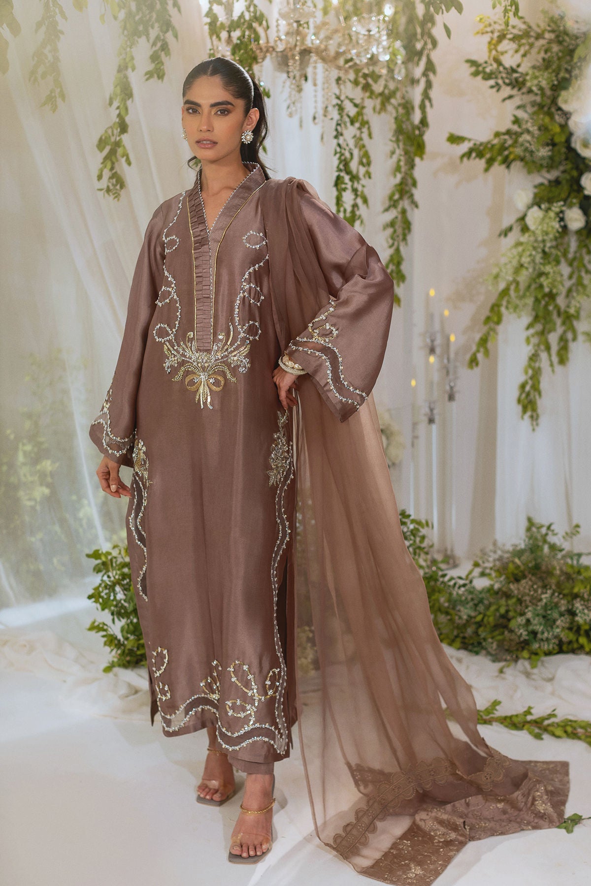 Annus Abrar | Lumi Eid Edit | Amalina Taupe-Brand:Annus Abrar-Type:Ladies Clothes-Toupe Gold-Silk-House of Maryam- Buy in UK, USA