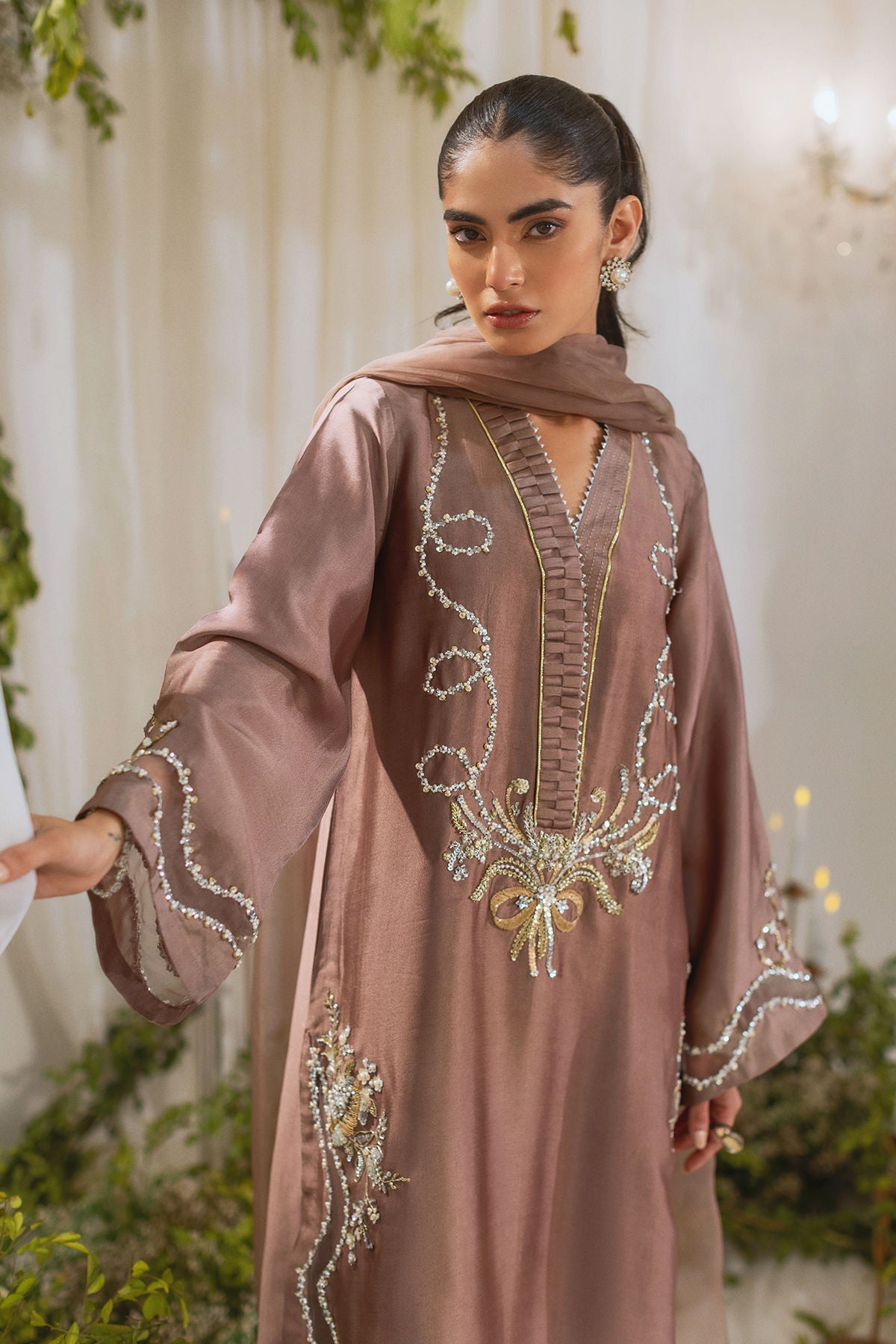 Annus Abrar | Lumi Eid Edit | Amalina Taupe-Brand:Annus Abrar-Type:Ladies Clothes-Toupe Gold-Silk-House of Maryam- Buy in UK, USA