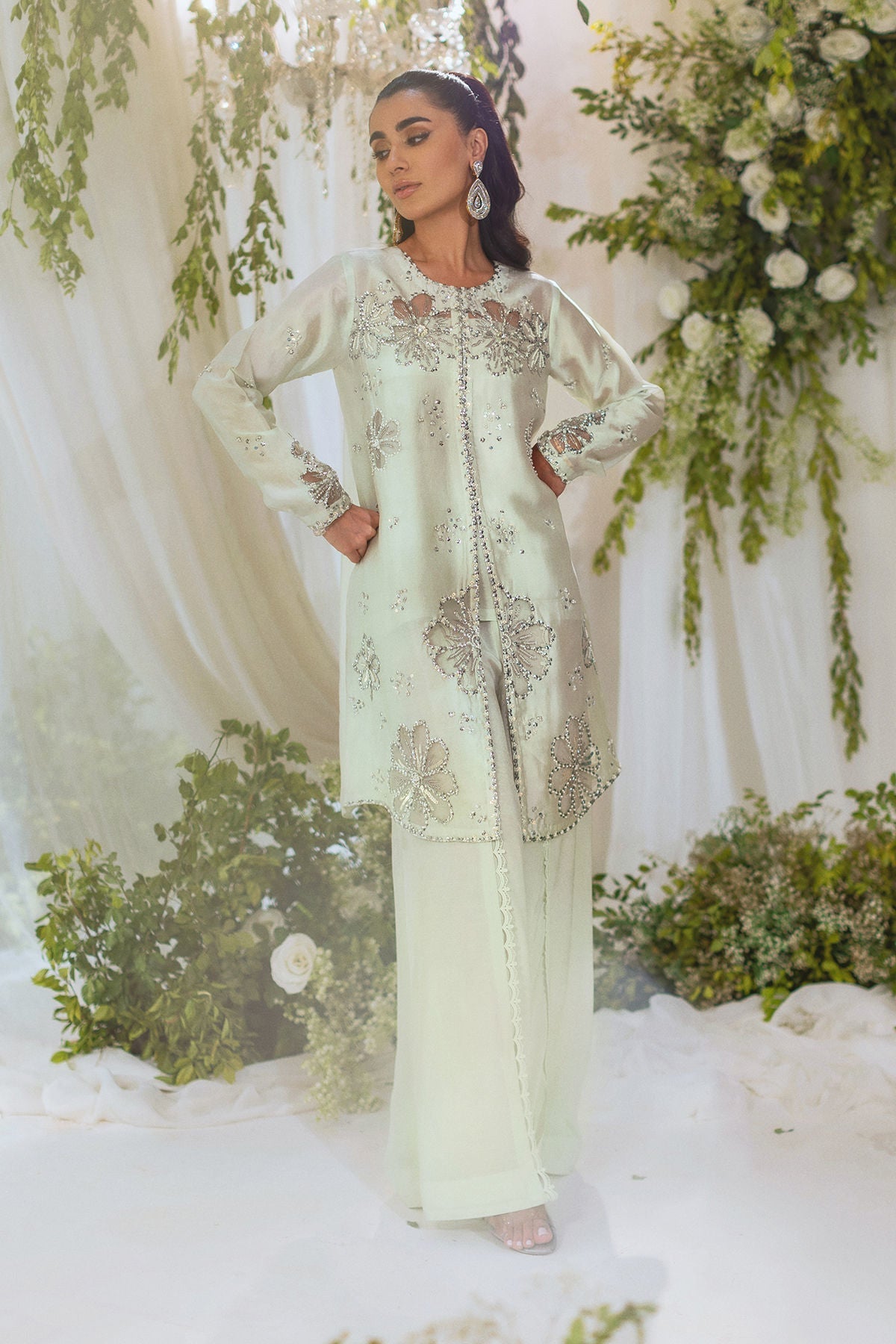 Annus Abrar | Lumi Eid Edit | Cara-Brand:Annus Abrar-Type:Ladies Clothes-Mint Gray-Silk-House of Maryam- Buy in UK, USA