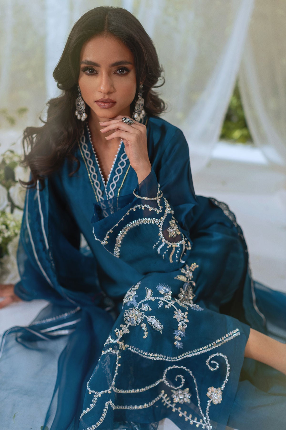 Annus Abrar | Lumi Eid Edit | Huraya-Brand:Annus Abrar-Type:Ladies Clothes-Deep Teal-Silk-House of Maryam- Buy in UK, USA