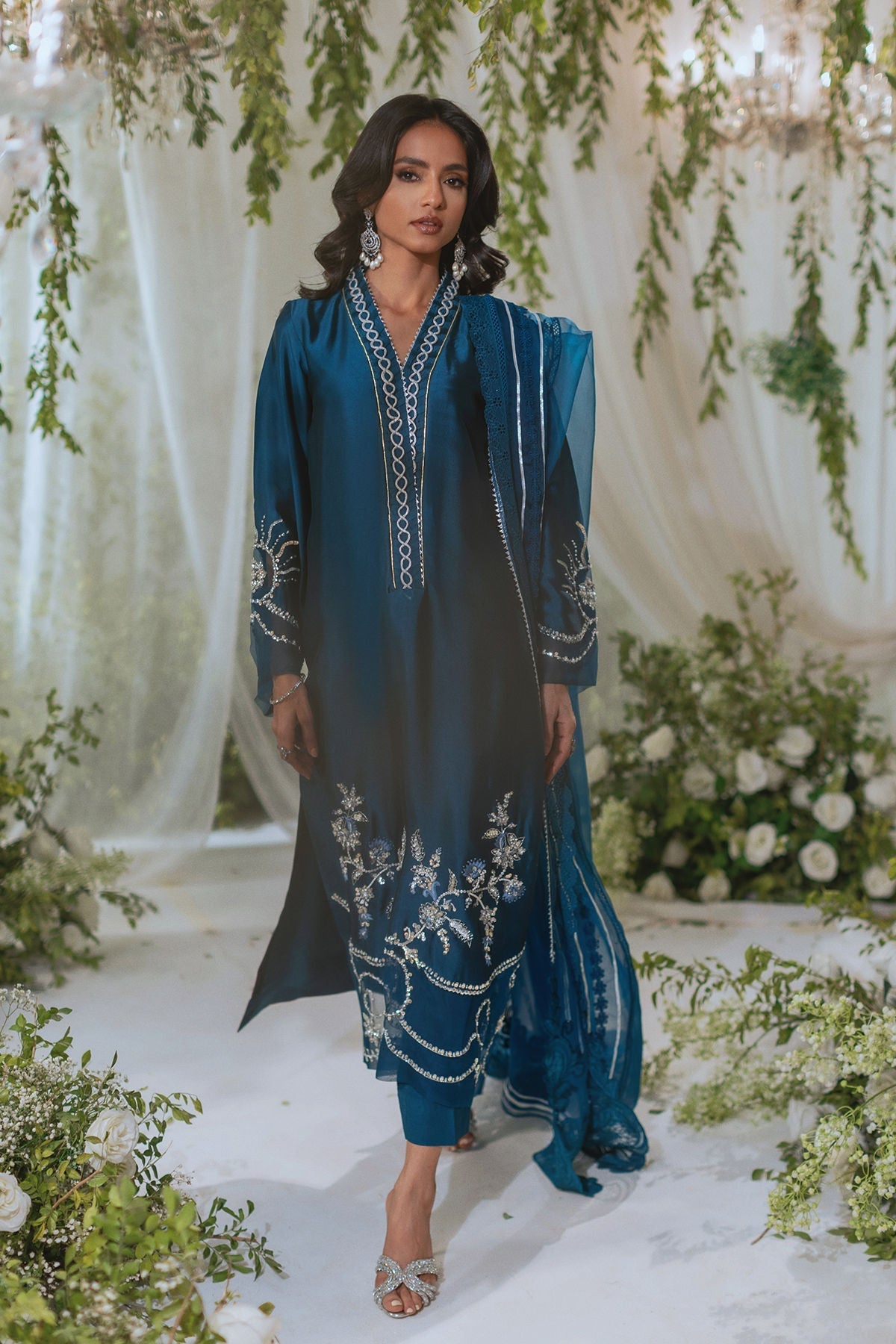Annus Abrar | Lumi Eid Edit | Huraya-Brand:Annus Abrar-Type:Ladies Clothes-Deep Teal-Silk-House of Maryam- Buy in UK, USA