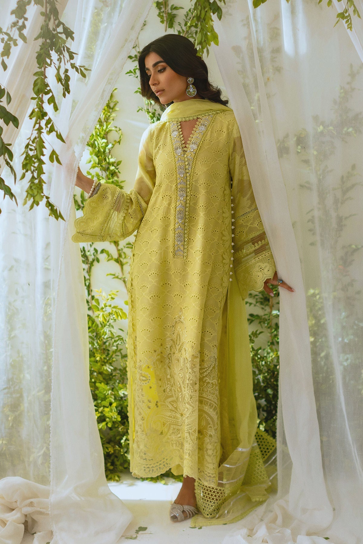 Annus Abrar | Lumi Eid Edit | Johana-Brand:Annus Abrar-Type:Ladies Clothes-Kiwi Green-Schiffli-House of Maryam- Buy in UK, USA