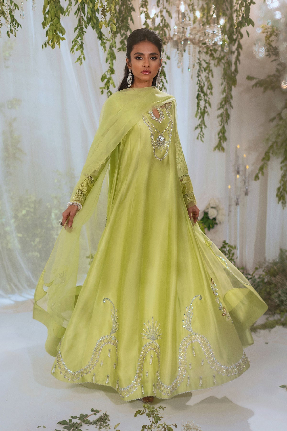 Annus Abrar | Lumi Eid Edit | Maysaa-Brand:Annus Abrar-Type:Ladies Clothes-Kiwi Green-Silk-House of Maryam- Buy in UK, USA