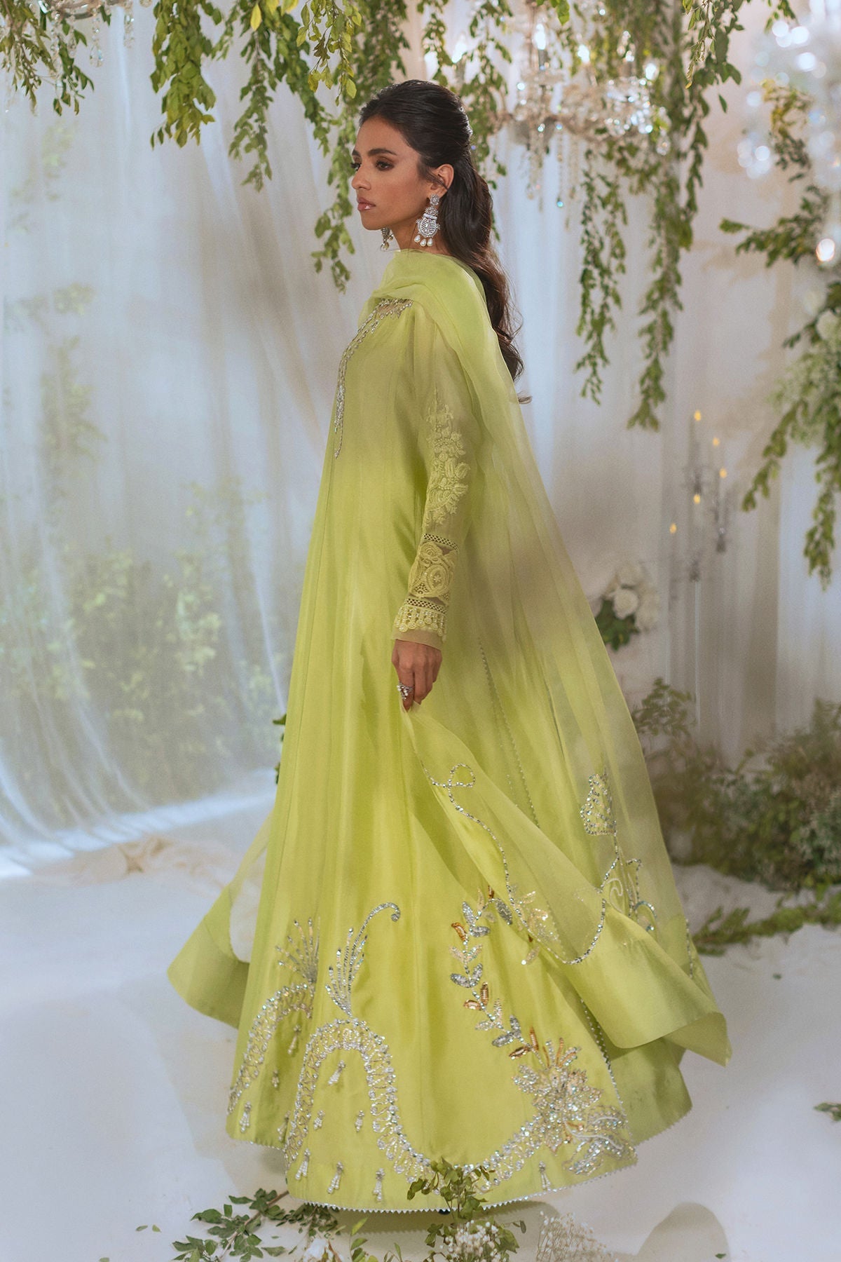 Annus Abrar | Lumi Eid Edit | Maysaa-Brand:Annus Abrar-Type:Ladies Clothes-Kiwi Green-Silk-House of Maryam- Buy in UK, USA