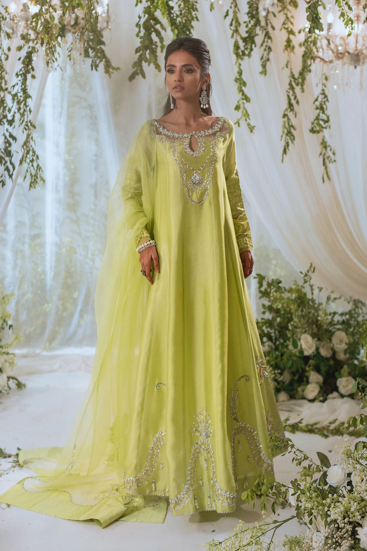 Annus Abrar | Lumi Eid Edit | Maysaa-Brand:Annus Abrar-Type:Ladies Clothes-Kiwi Green-Silk-House of Maryam- Buy in UK, USA