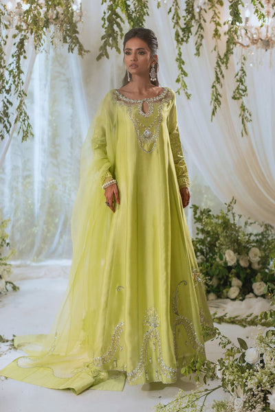 Annus Abrar | Lumi Eid Edit | Maysaa-Brand:Annus Abrar-Type:Ladies Clothes-Kiwi Green-Silk-House of Maryam- Buy in UK, USA