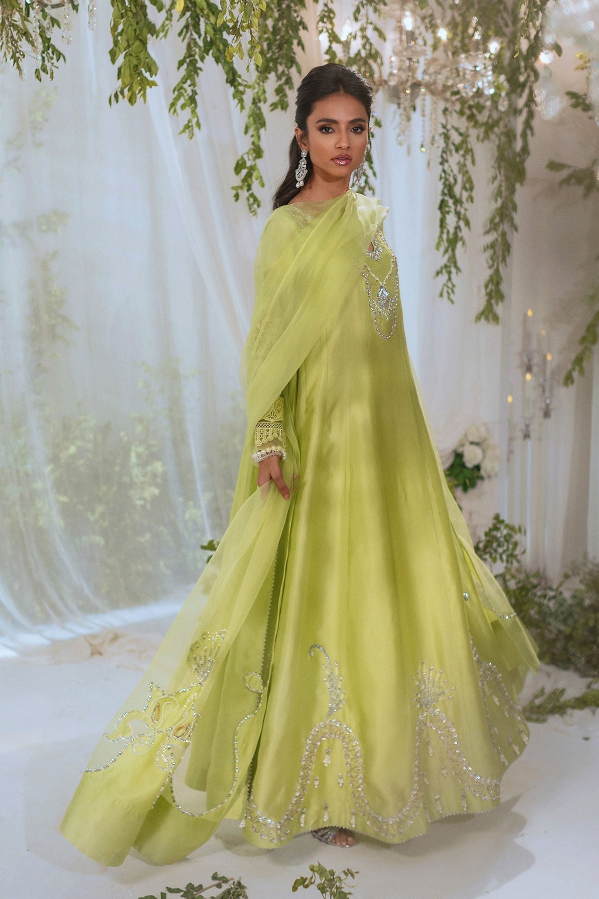 Annus Abrar | Lumi Eid Edit | Maysaa-Brand:Annus Abrar-Type:Ladies Clothes-Kiwi Green-Silk-House of Maryam- Buy in UK, USA