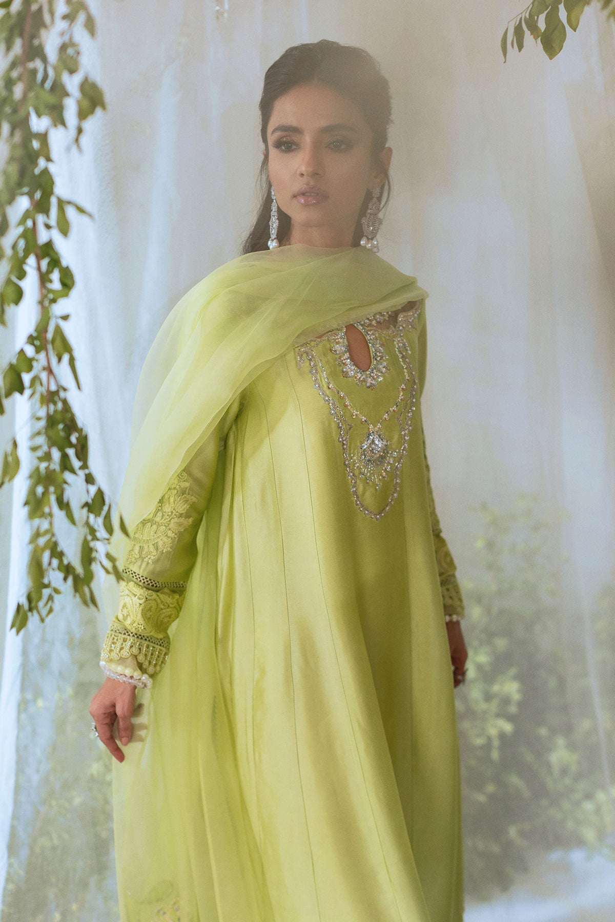 Annus Abrar | Lumi Eid Edit | Maysaa-Brand:Annus Abrar-Type:Ladies Clothes-Kiwi Green-Silk-House of Maryam- Buy in UK, USA